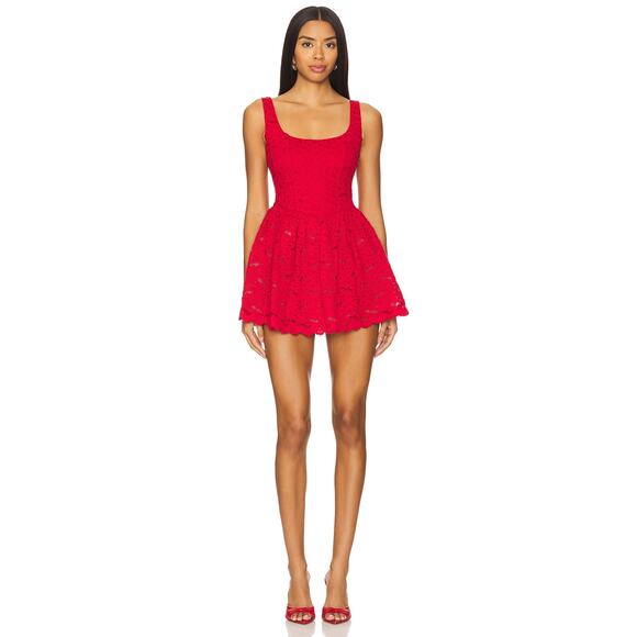 Show Me Your MuMu Red Ricci Lace Skort Romper Dress NWT Show Me Your MuMu Red Ricci Lace Skort Romper Dress NWT